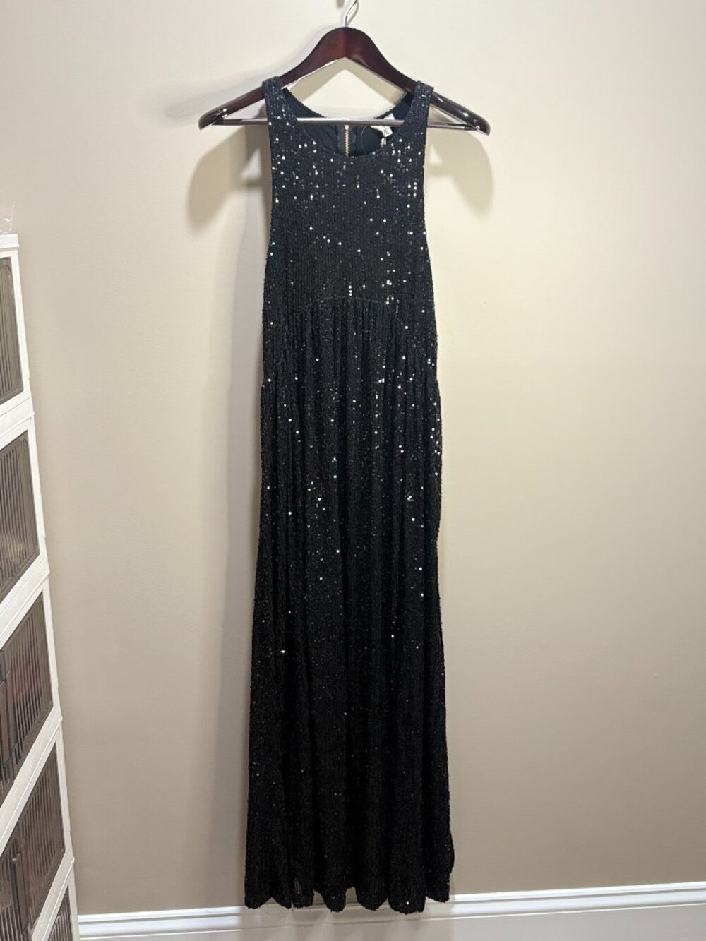 POL Black Sequin Maxi Dress Small Sleeveless Back Zip Party Gown Shimmer - Picture 2 of 5